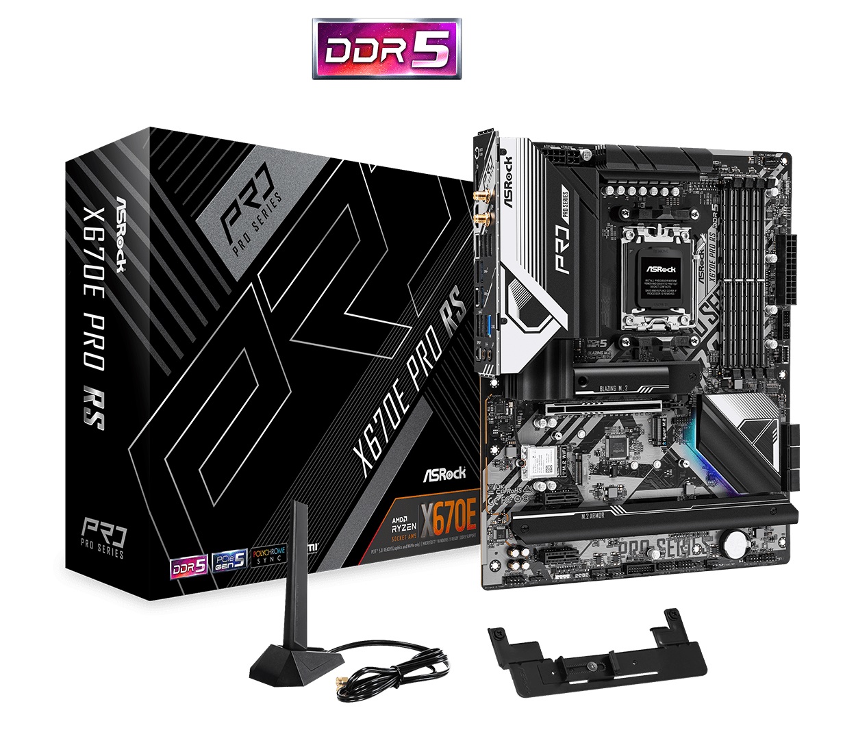  X670E ATX Motherboard: AM5 Socket For AMD Ryzen 7000 Series Processors<BR>4x DDR5, 6x SATA 6Gb/s, PCIe 5.0, 1x M.2 Gen5 + 3x M.2 Gen4 + 1x M.2 Gen3, USB 3.2, 2.5GbE LAN, Wi-Fi 6E + Bluetooth, Realtek ALC897 7.1 Audio, HDMI/DP  